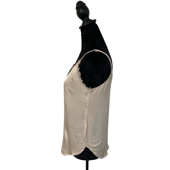 Anthropologie Floreat Ivory Lace Trim‎ Silky Cami Small V Neck Spaghetti Strap - Picture 2 of 7